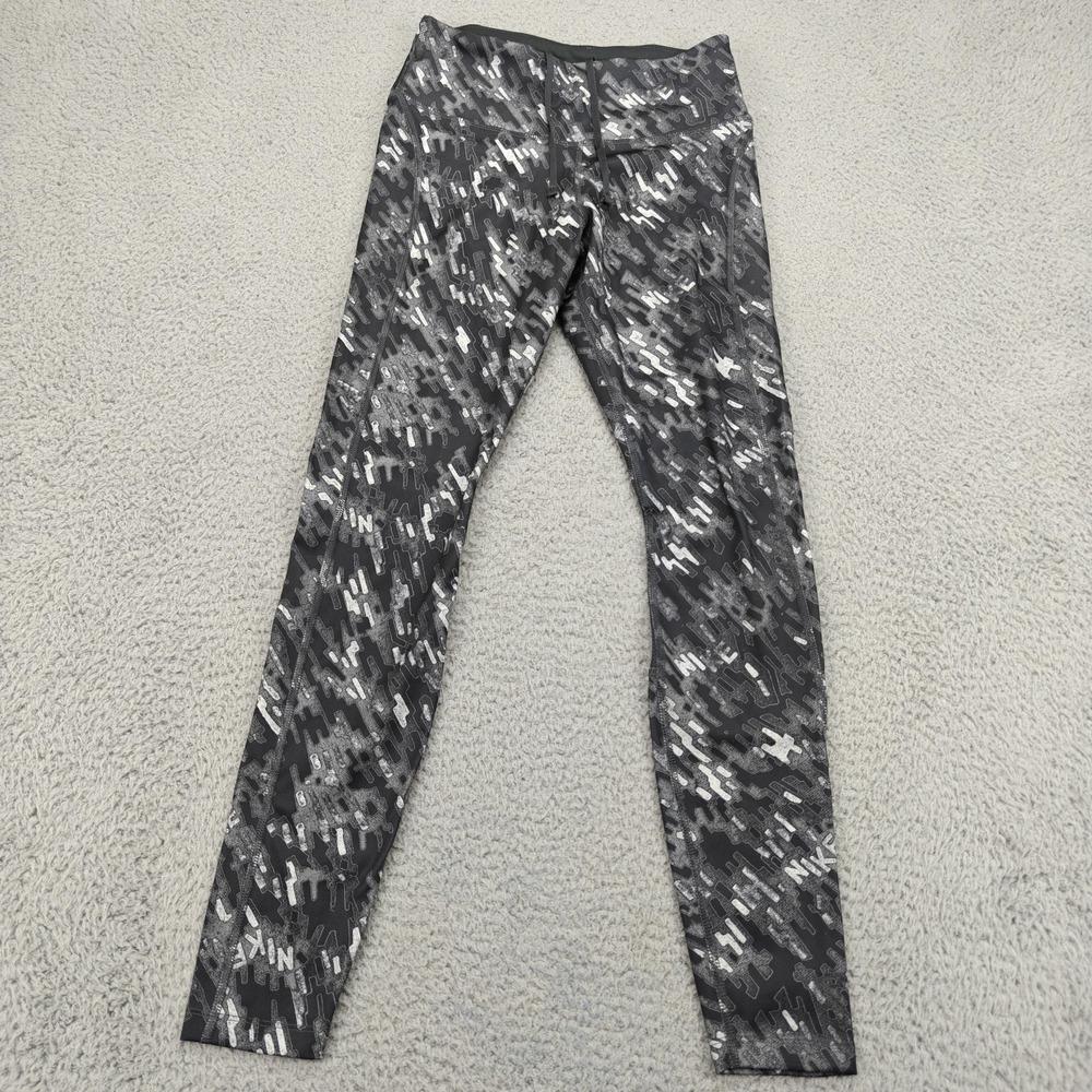 Nike Dri FIT Leggings Womens Small Black Gray Camo Running Athleisure DM7318-010
